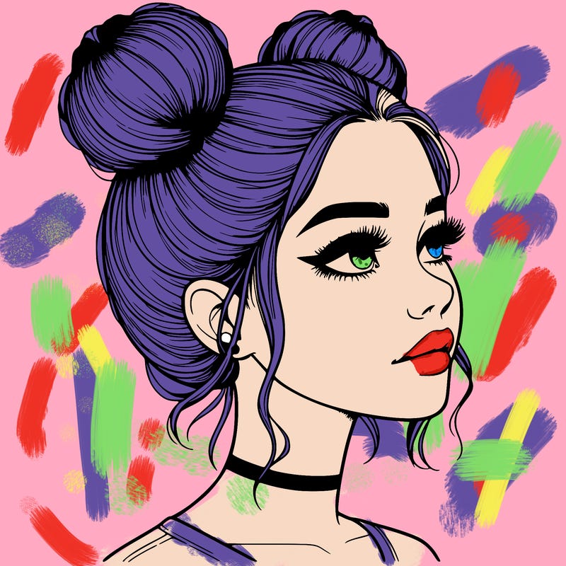 realistic girl with buns on the top of her head