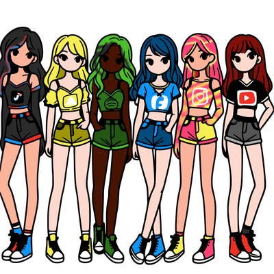 a group of girls wearing crop tops and shorts