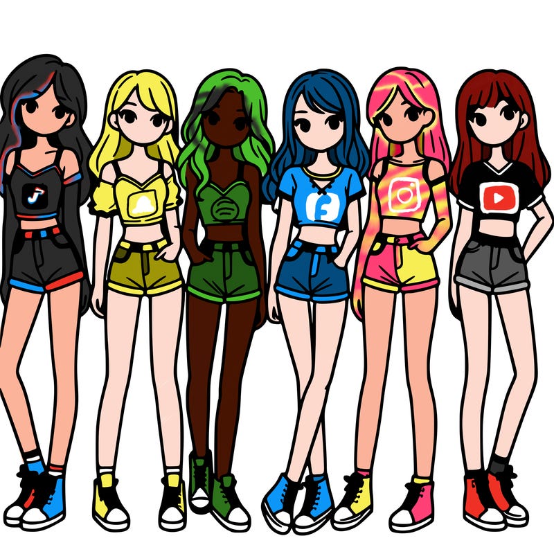 a group of girls wearing crop tops and shorts