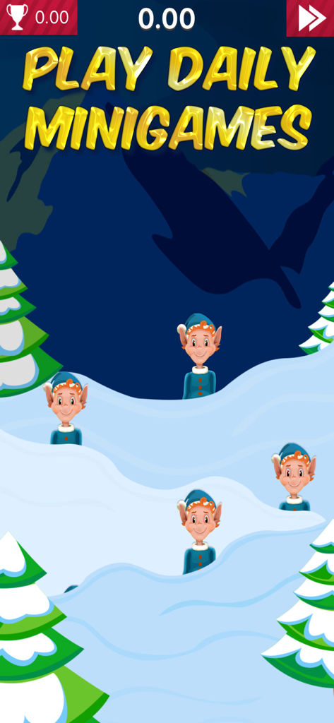 25 Days of Christmas 2025 - Cartoon elves in a snowy landscape with text saying Play Daily Minigames