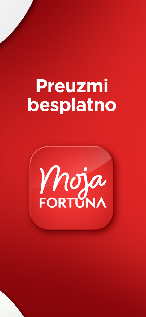 Moja Fortuna - Moja Fortuna app icon and free download text on a red background.
