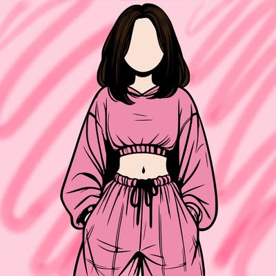 realistic girl faceless with baggy pants and a crop top