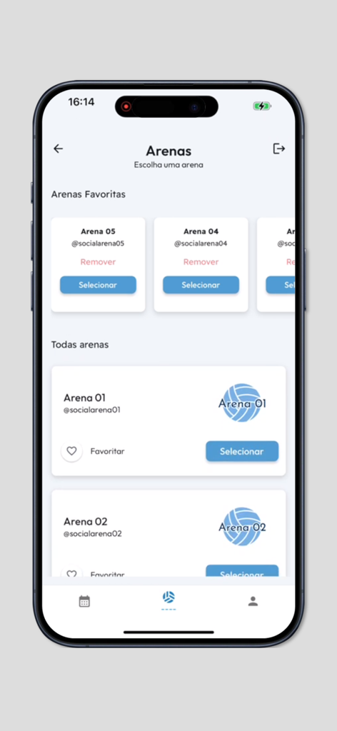 Recplay - Recplay app interface displaying a list of favorite and available sports arenas.