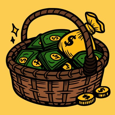 money in a basket