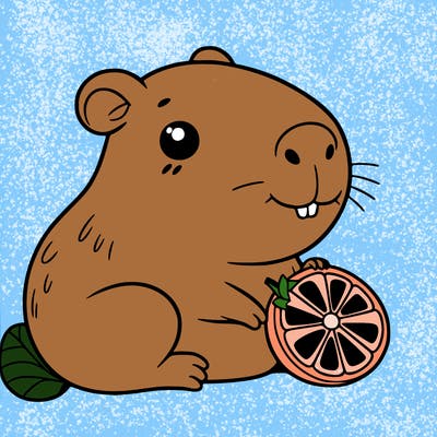 cute capybara with orange