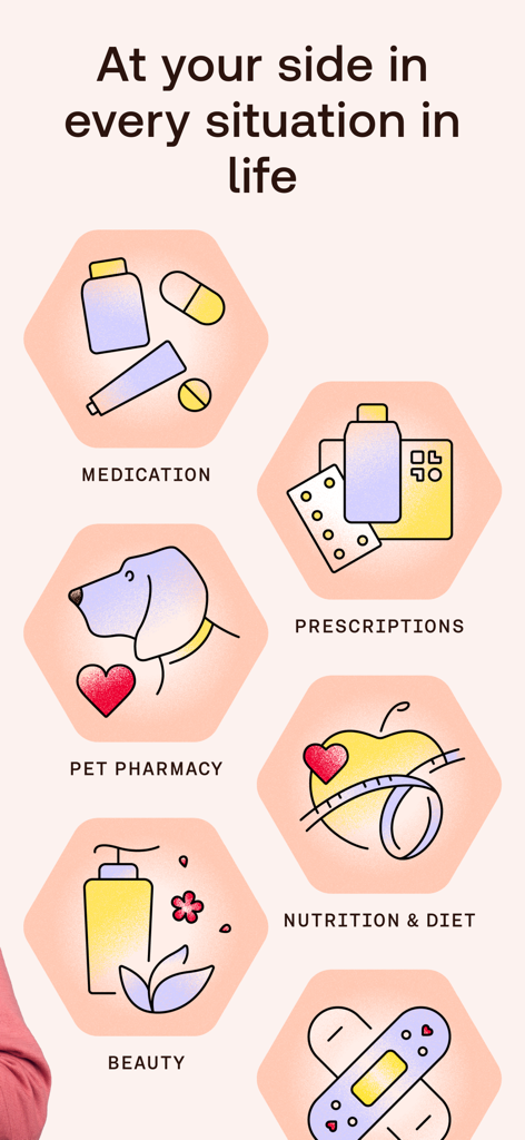 Shop Apotheke - Redcare - A menu of healthcare categories in the Shop Apotheke app including medication, pet pharmacy, and nutrition.