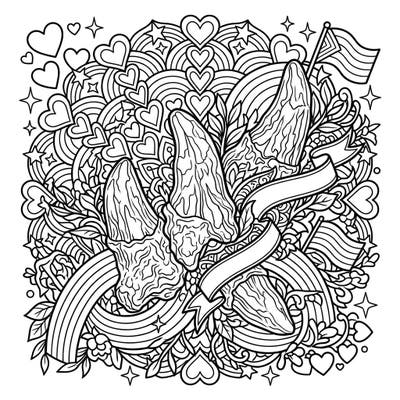 Explore a truly unique fusion with this Brachiosaurus Teeth and Pride Month coloring page, blending ancient wonders with modern celebration. Dive into an intricate design featuring fossilized teeth, rainbows, hearts, and flags, perfect for creative expression.