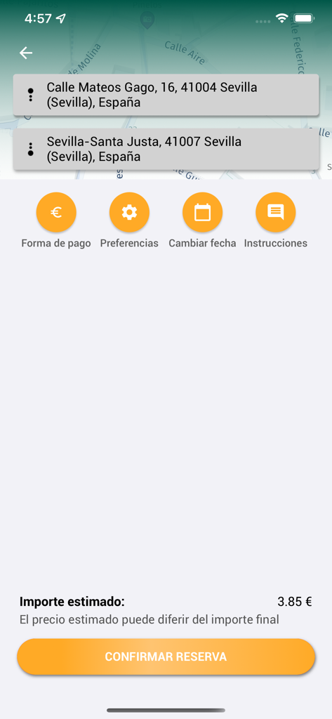 1Taxi! - Mobile app interface for booking a taxi in Seville Spain with price estimate