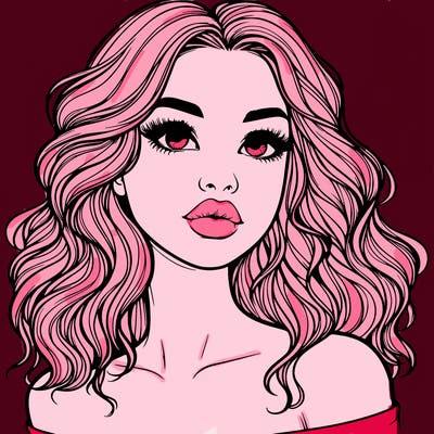 realistic girl with wavy hair and lips