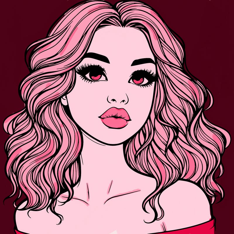 realistic girl with wavy hair and lips