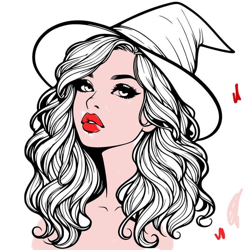 realistic witch girl with wavy hair and lips
