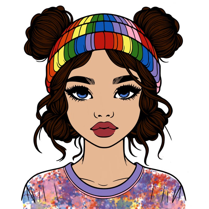 realistic girl with buns in her hair with a beanie on