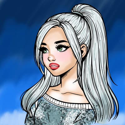 realistic girl with a high ponytail