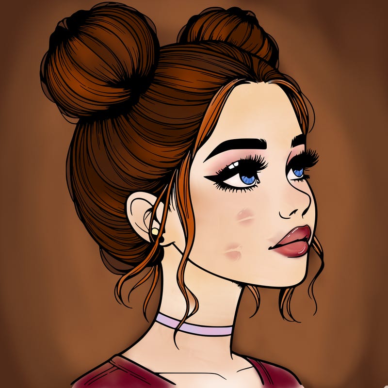 realistic girl with buns on the top of her head