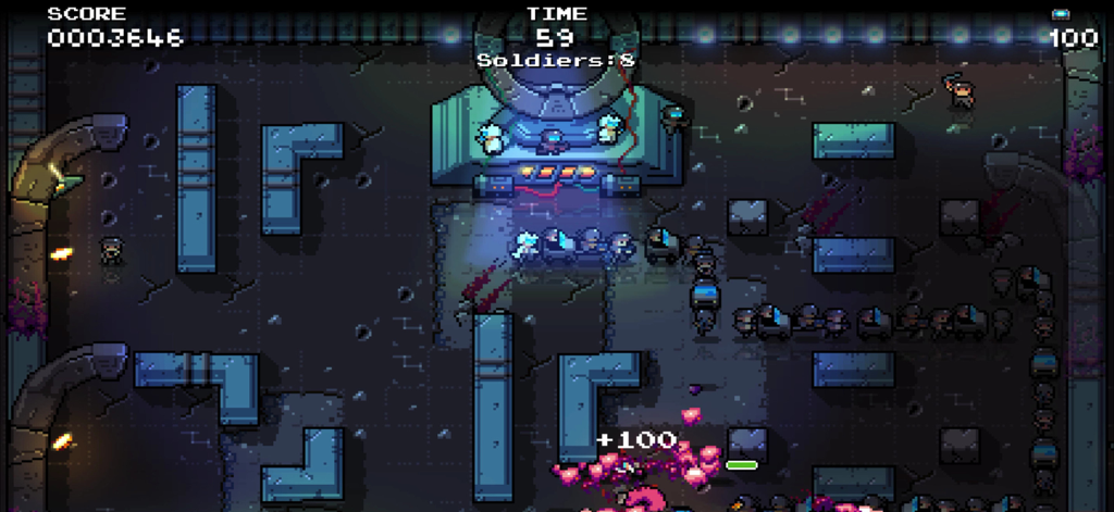 Snake Core - Top down arcade gameplay of soldiers in a snake formation within a sci-fi setting