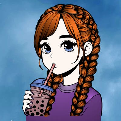 realistic girl with braided hair drinking boba