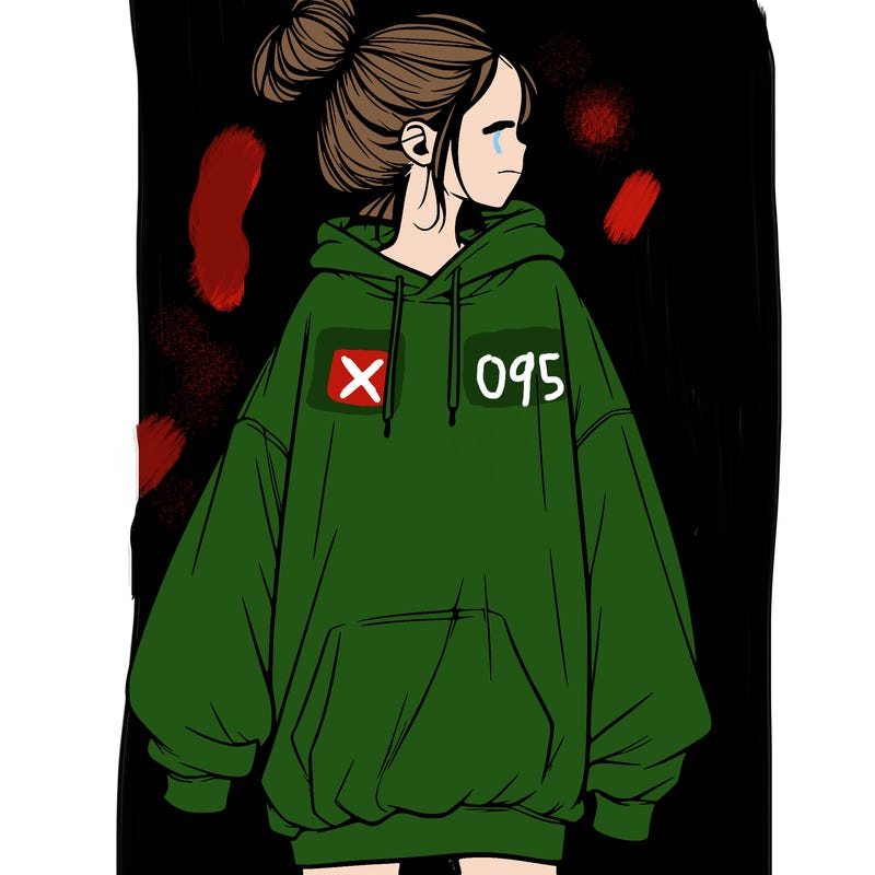 realistic girl with a oversized sweatshirt on and a bun