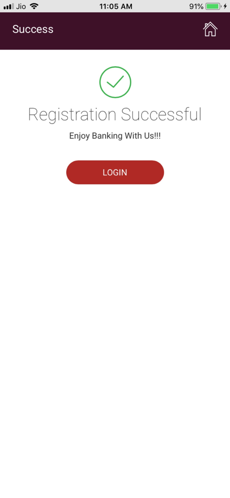 IPPB Mobile Banking registration successful screen with a login button
