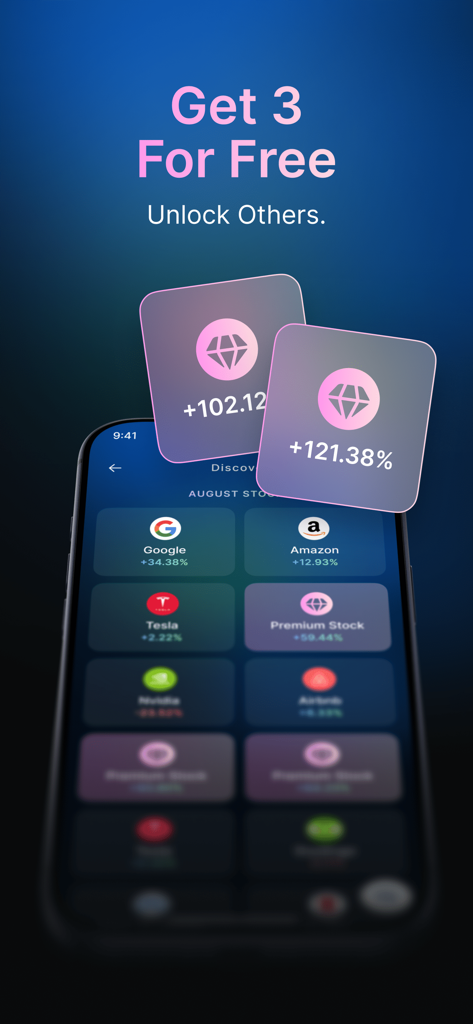 Interface de l'application Benson AI Stock Trading montrant des idées d'actions sélectionnées et des recommandations d'investissement premium