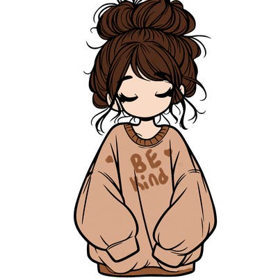 girl with baggy sweatshirt and messy bun