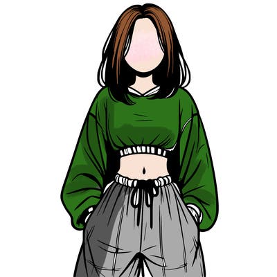 realistic girl faceless with baggy pants and a crop top