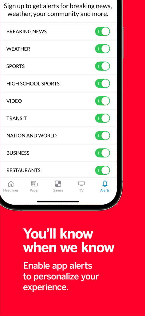 Newsday - Newsday Mobile App Einstellungsbildschirm für lokale Nachrichten und Wetterwarnungen