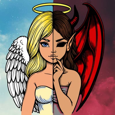 realistic angel half demon