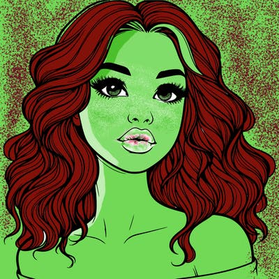 realistic girl with wavy hair and lips