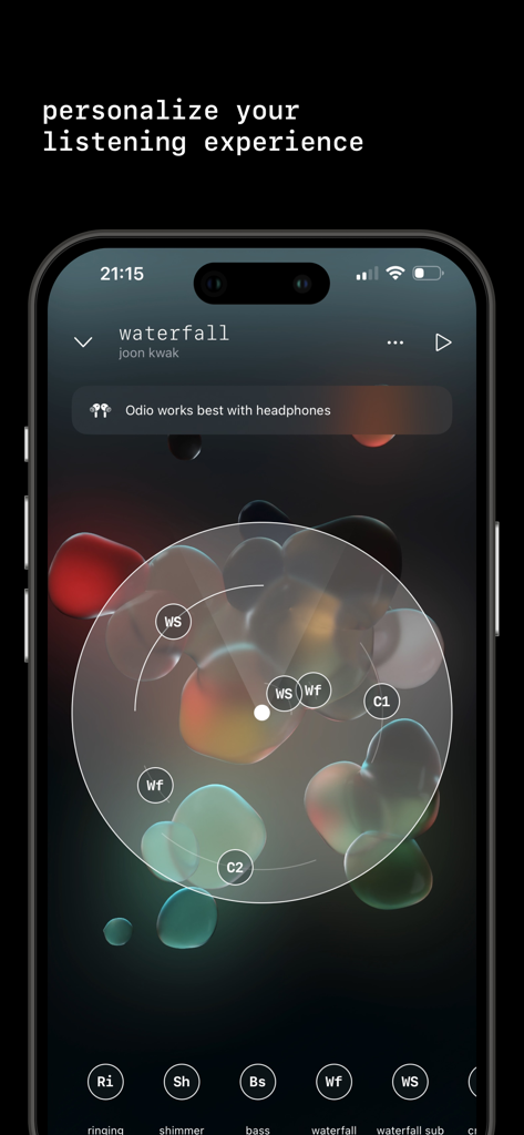 Odio - Spatial Soundscapes - Interfaz para personalizar paisajes sonoros espaciales en la aplicación Odio
