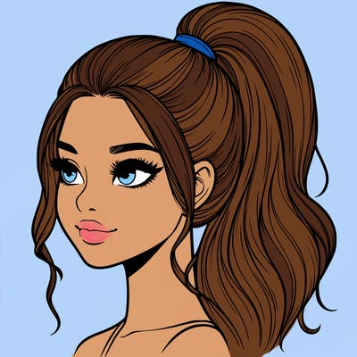 realistic girl with a high ponytail