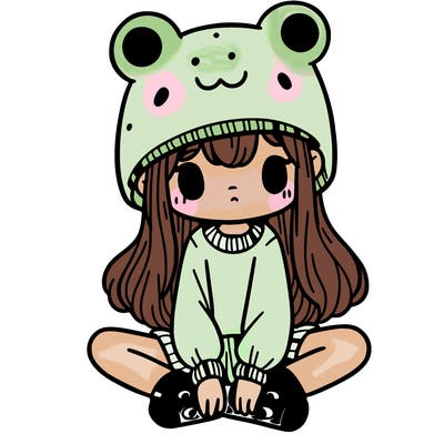 a girl wearing a frog hat and some frog socks