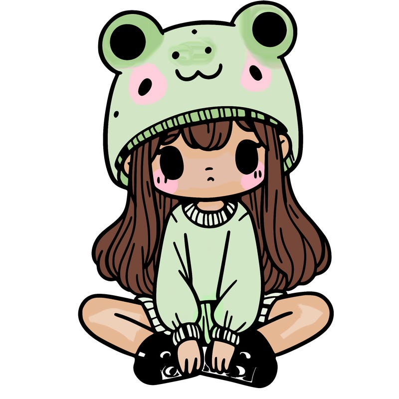 a girl wearing a frog hat and some frog socks