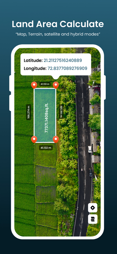 GPS Area Calculator for Land - GPS Area Calculator for Land showing satellite map measurement and coordinates