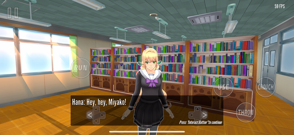 Fragmented Fear - Anime schoolgirl character during a dialogue scene in a school library