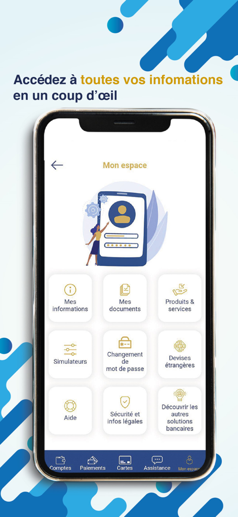 NSIA Banque Direct - NSIA Banque Direct app personal space dashboard with account management icons