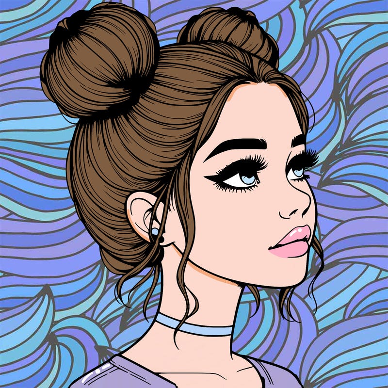 realistic girl with buns on the top of her head