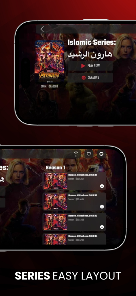 IBO PLAYER - IBO Player App-Oberfläche, die das einfache Layout für TV-Serien und Episoden auf einem Smartphone zeigt