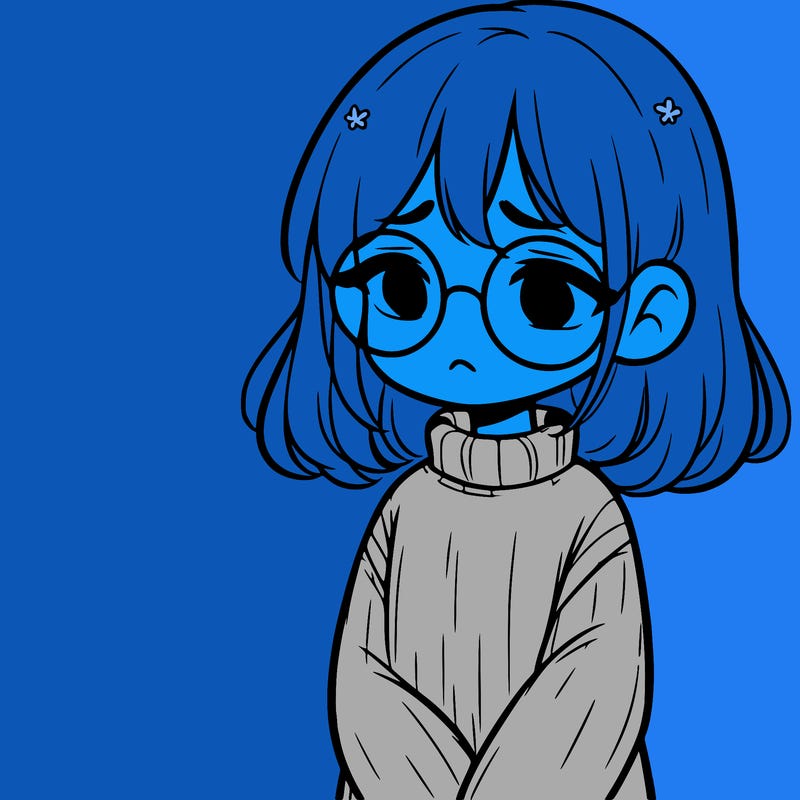 sad girl with glasses in a sweater