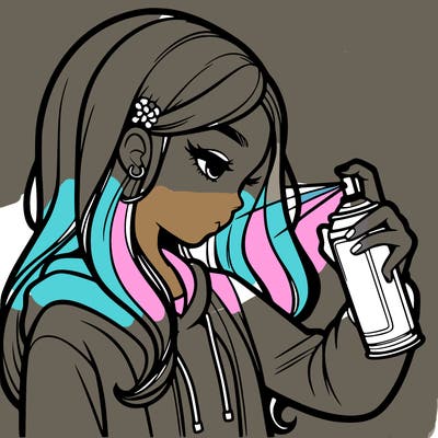 a realistic girl spray painting