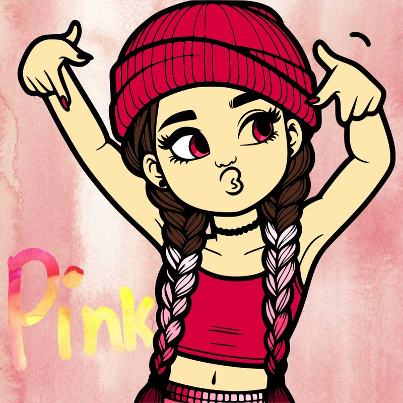 realistic teenage girl with braids and a beanie and crop top doing 🫶🏼