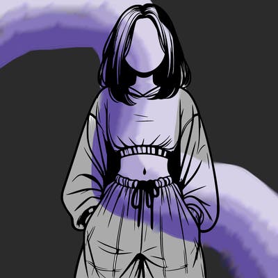 realistic girl faceless with baggy pants and a crop top
