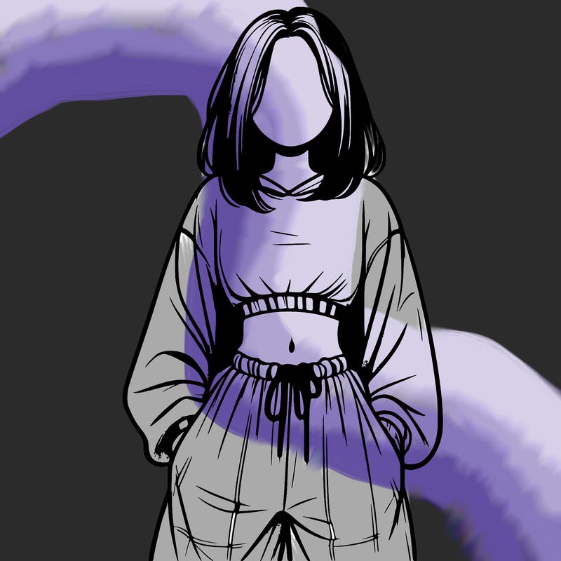 realistic girl faceless with baggy pants and a crop top