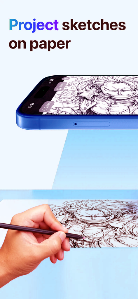 ARを使って紙に投影されたアニメキャラクターをトレースしている手