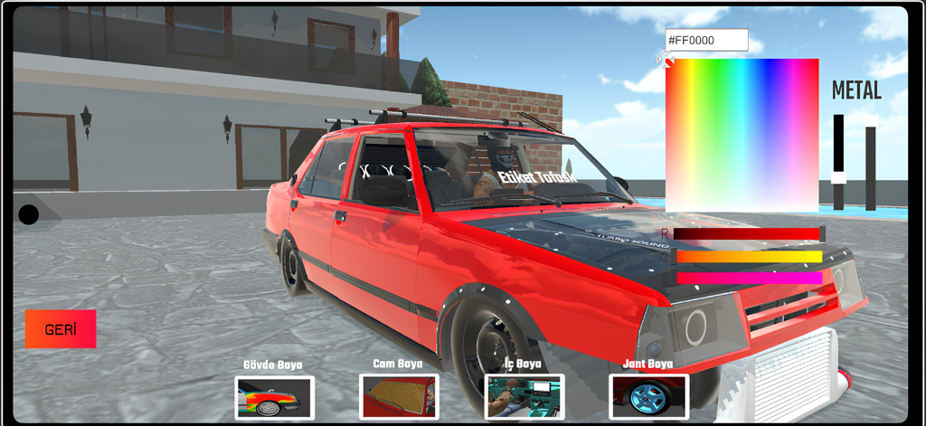 Etiket Tofaskモバイルゲームのカラーピッカーメニューでカスタマイズされている赤いTofas Dogan車。