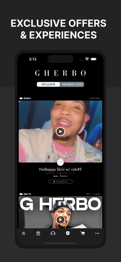 G Herbo Official App - G Herbo Official App interface displaying exclusive video content and fan experiences