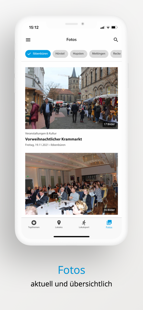 IVZ-aktuell - Screenshot der IVZ-aktuell-App, der eine Fotogalerie lokaler Veranstaltungen in Ibbenbüren zeigt
