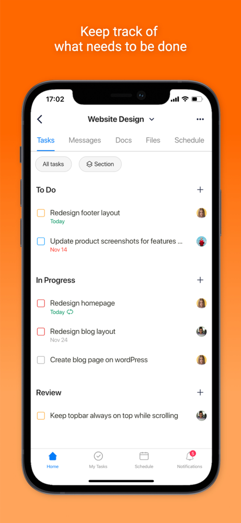 Upbase - Upbase app screenshot showing task management lists for a website design project
