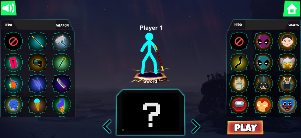 Stickman Stick Fighting Battle - Menú de selección de personajes y armas para Stickman Stick Fighting Battle