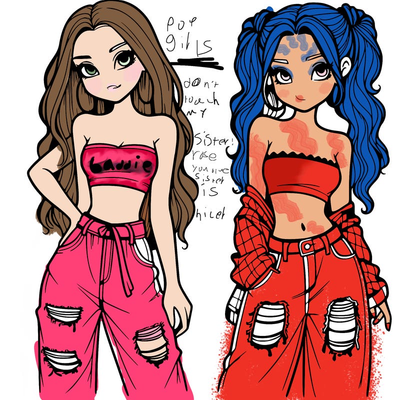 2 girls in crop tops and baggy jeans ripped