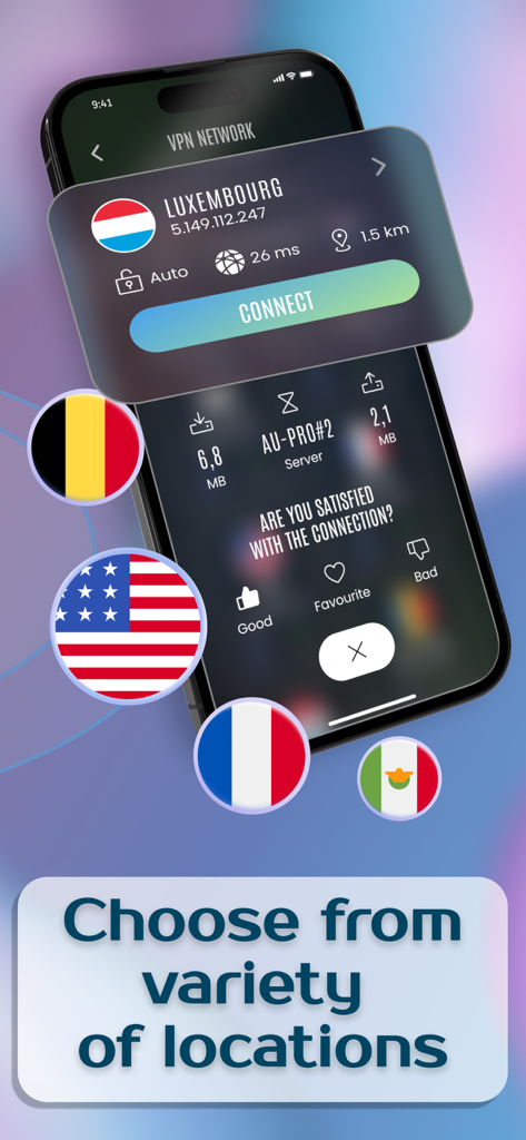 Espion SecureNet VPN - Espion SecureNet VPN interface displaying global server options with country flags